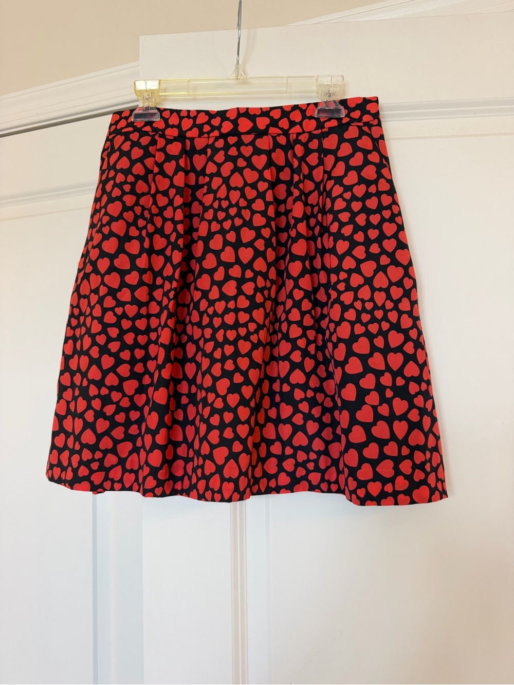J. Crew Black Skirt with Red Heart Print - A-Line